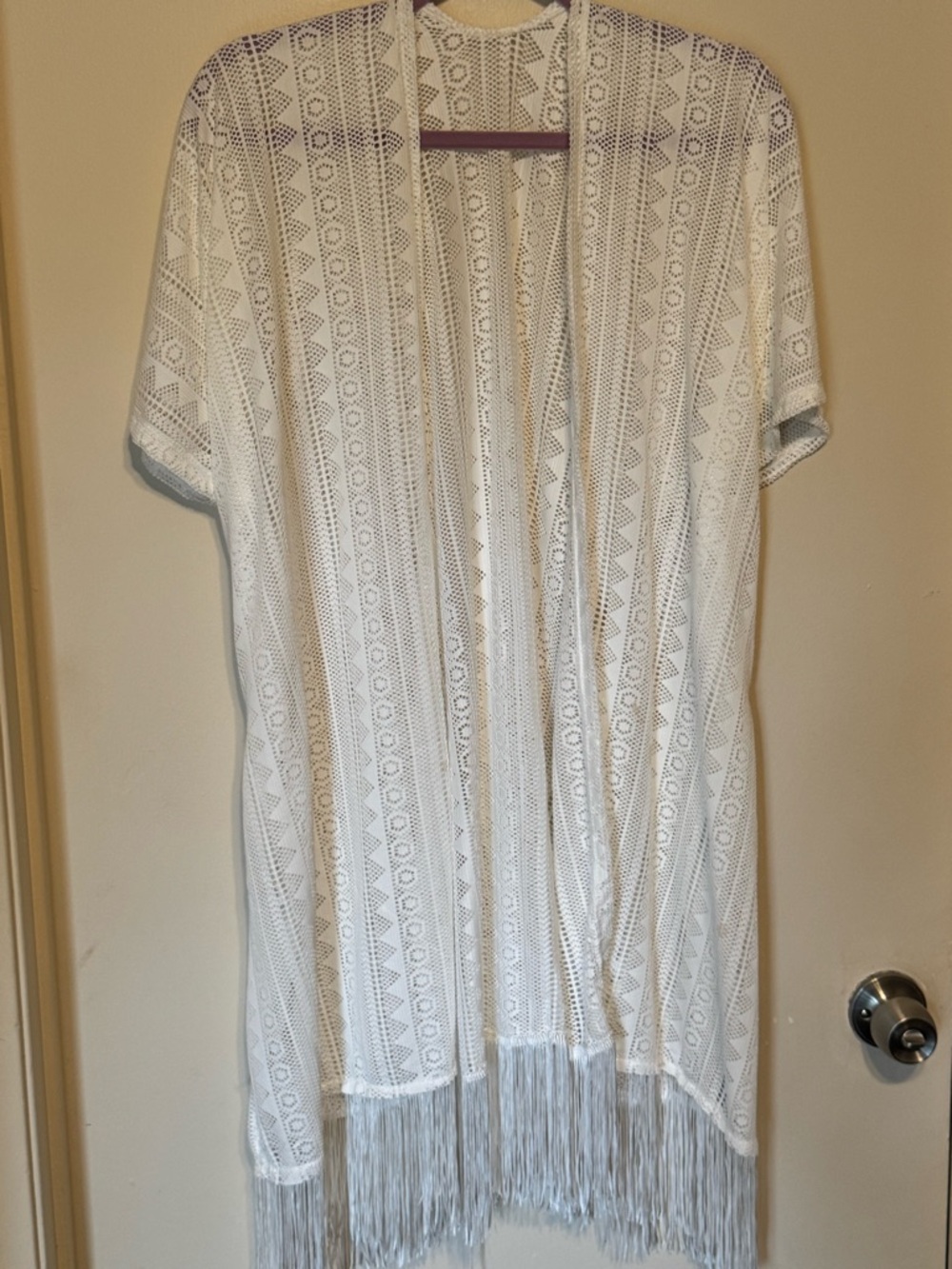 Boho Crochet Open Front Fringe Kimono Swimsuit Cover Up Kaftan